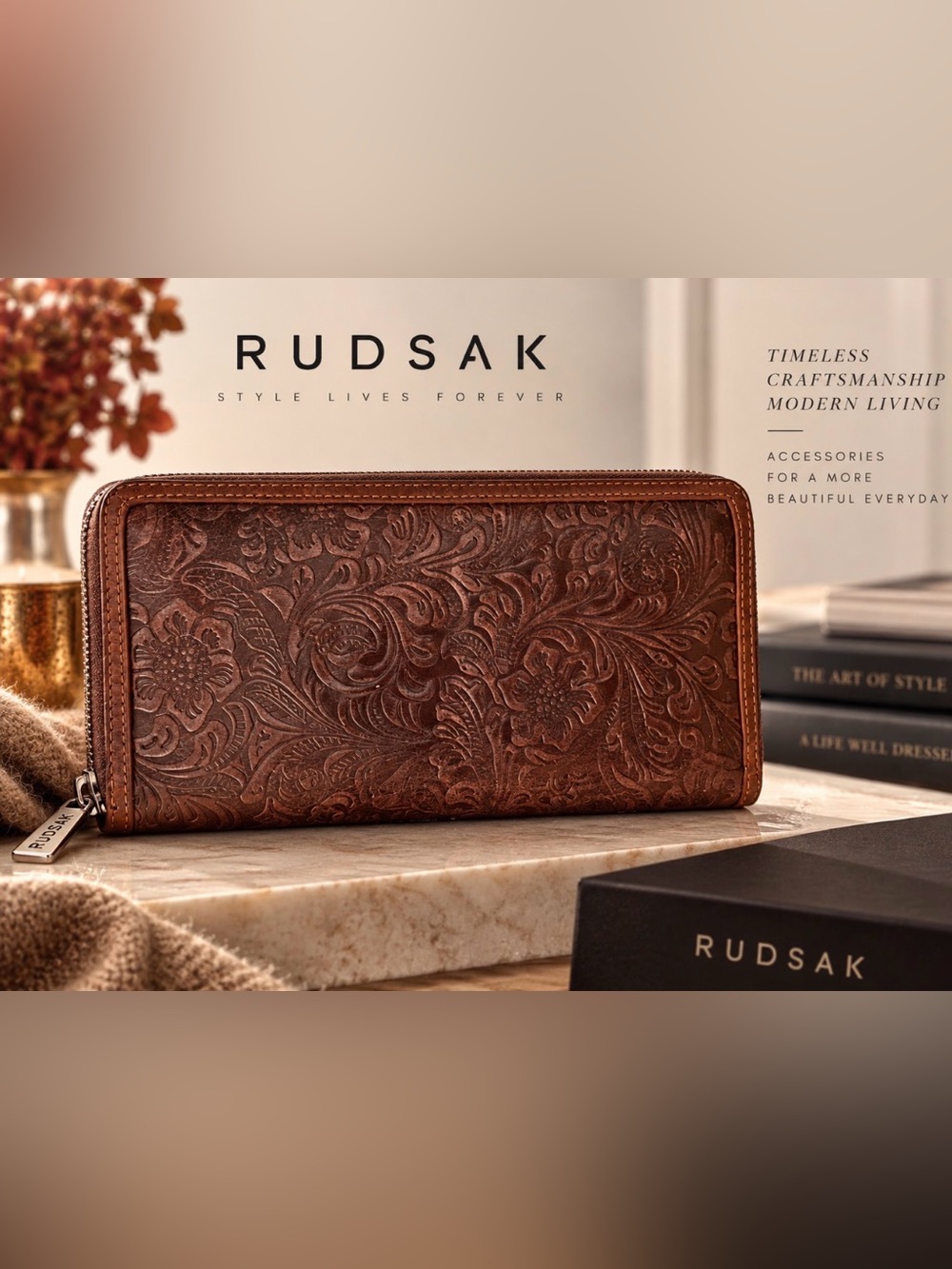 Rudsak Embossed Brown Leather Woman’s Clutch Wallet